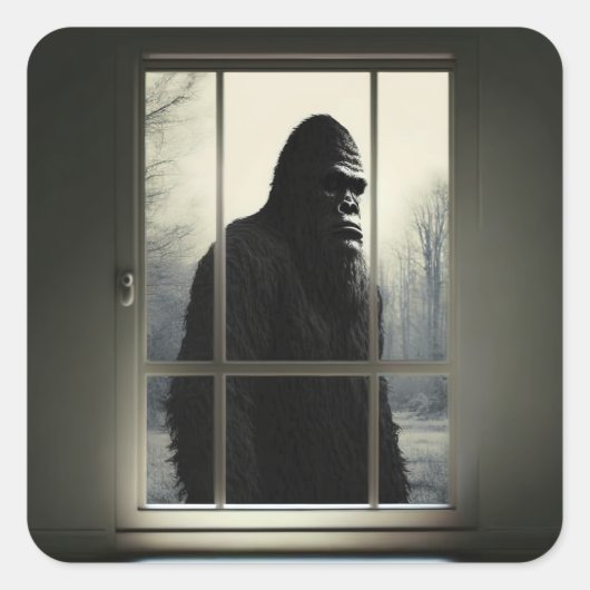 Bigfoot außerhalb meines Fensters! Quadratischer Aufkleber (Vorderseite)