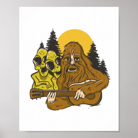 Bigfoot Außerirdischen Guitar Camping Sasquatch Fu Poster (Vorne)