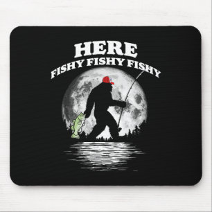 Bigfoot B Night Fishing! Hier Fishy Bquatch Sasqua Mousepad