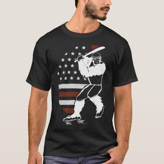 Bigfoot Baseball American Flag Sasquatch Softball T-Shirt (Vorderseite)