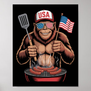 Bigfoot Bbq 4. Juli Lustiger Patriotischer Sasquat Poster