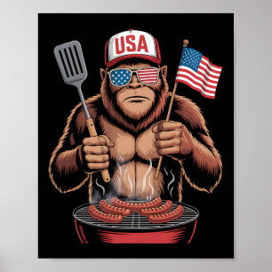 Bigfoot BBQ 4. Juli Lustiger Patriotischer Sasquat Poster