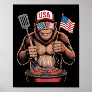 Bigfoot BBQ 4. Juli Lustiger Patriotischer Sasquat Poster