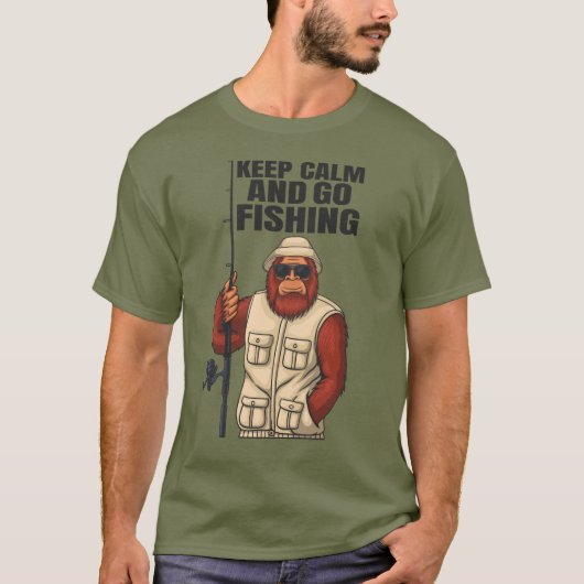 Bigfoot Behielt Ruhe und gehen Fischen Funny T-Shirt (Vorderseite)
