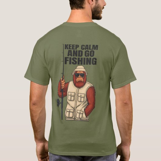 Bigfoot Behielt Ruhe und gehen Fischen Funny T-Shirt (Rückseite)