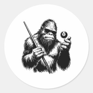 Bigfoot Billiards Player - Funny Sasquatch Billiar Runder Aufkleber