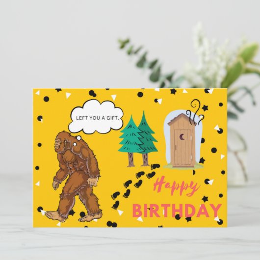 Bigfoot Birthday Funny Gag Flat Grußkarte Karte (Stehend Vorderseite)