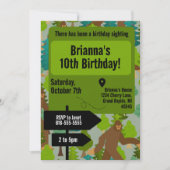 Bigfoot Birthday Sighting Green Woodland Einladung (Vorderseite)