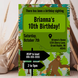 Bigfoot Birthday Sighting Green Woodland Einladung