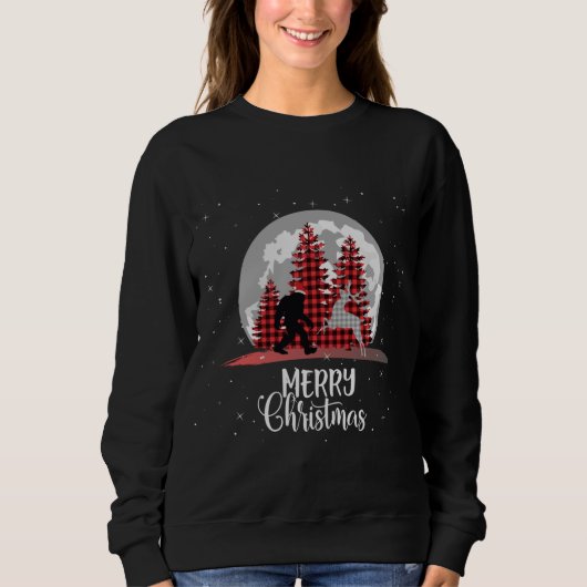 Bigfoot Buffalo Karierten Weihnachtsbaum Moon und Sweatshirt (Vorderseite)
