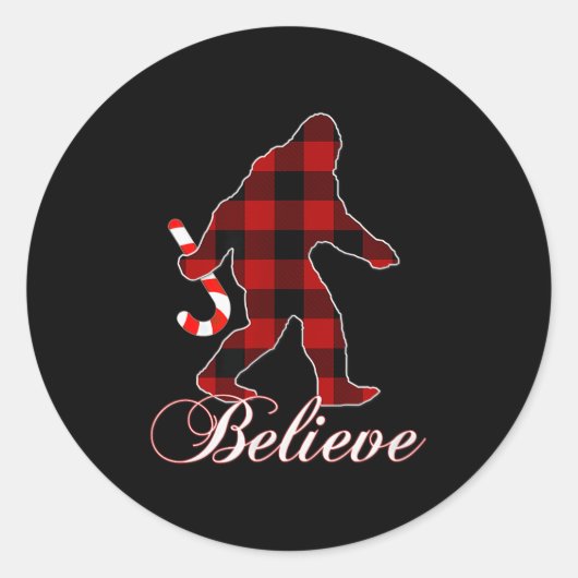 Bigfoot Buffalo Plaid Believe Candy Cane Christmas Runder Aufkleber (Vorderseite)