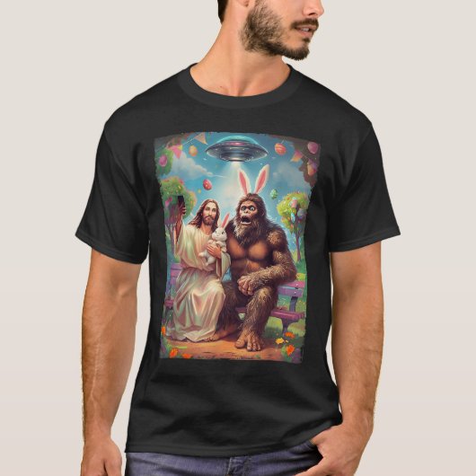 Bigfoot Bunny Funny Ostern Jesus Sasquatch Selfie T-Shirt (Vorderseite)