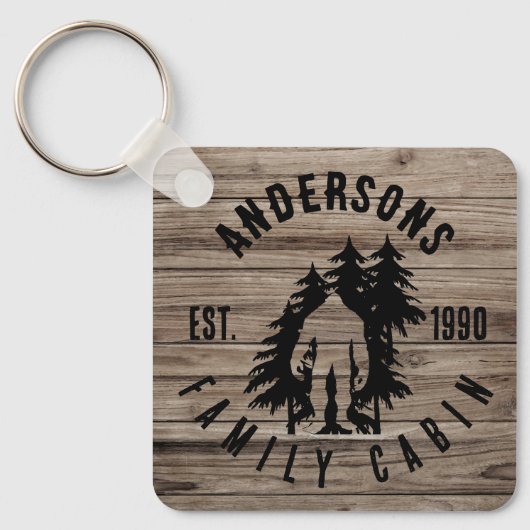 Bigfoot Cabin Rustic Wood Family Individuelle Name Schlüsselanhänger (Vorderseite)