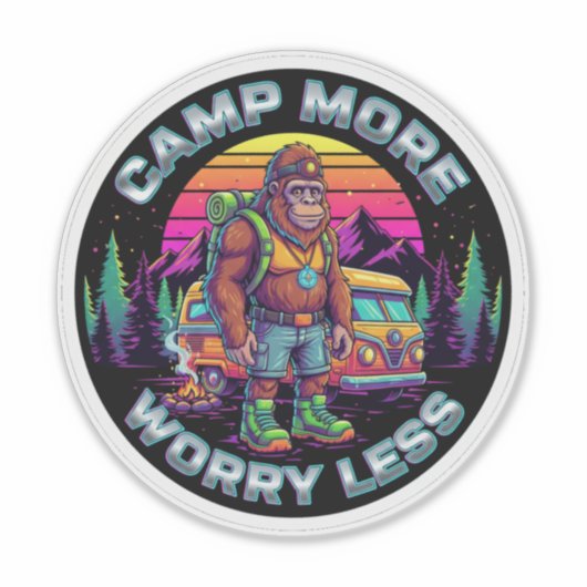 Bigfoot Camping-Camp More Worry Less Aufkleber (Vorderseite)