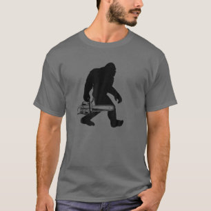 Bigfoot Carried Chainsaw Lumberjack Sasquatch Log T-Shirt