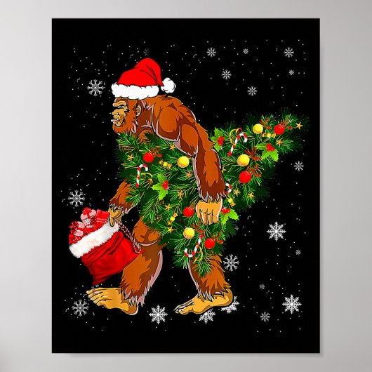 Bigfoot Carrying Christmas Tree Sasquatch Believer Poster (Vorne)