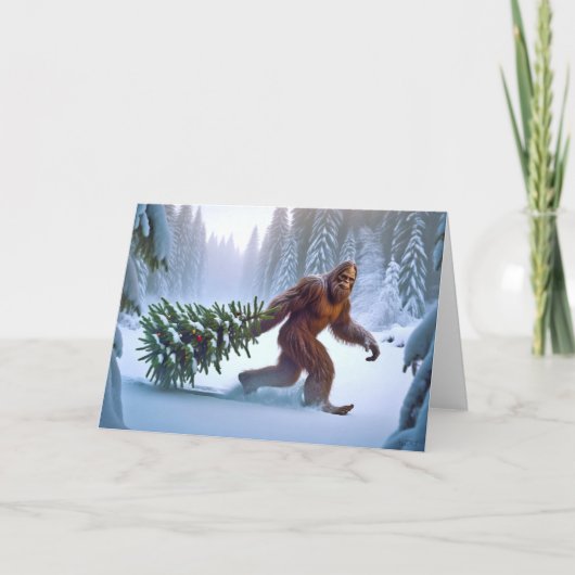 BIGFOOT CHRISTMAS - DEKORIERTER BAUM FEIERTAGSKARTE (Vorderseite)