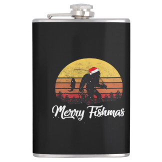 Bigfoot Christmas Santa Hat Merry Fishmas Vintage Flachmann
