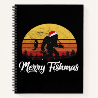 Bigfoot Christmas Santa Hat Merry Fishmas Vintage Notizblock
