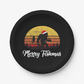 Bigfoot Christmas Santa Hat Merry Fishmas Vintage Pappteller