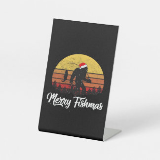 Bigfoot Christmas Santa Hat Merry Fishmas Vintage Sockelschild