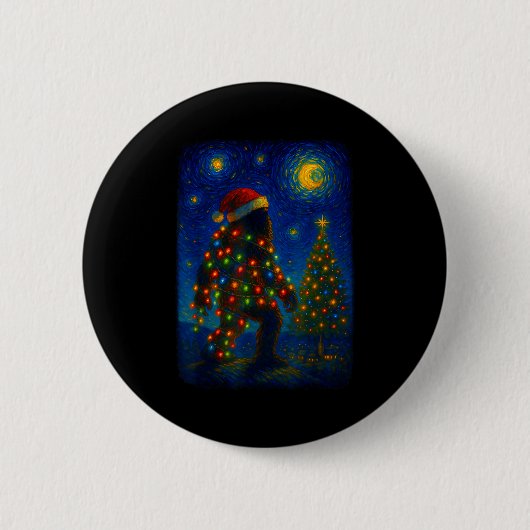 Bigfoot Christmas Sasquatch Santa Hat Starry Night Button (Vorderseite)