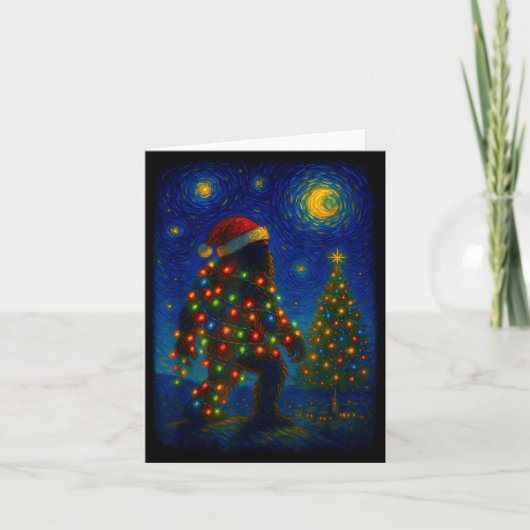 Bigfoot Christmas Sasquatch Santa Hat Starry Night Karte (Vorderseite)