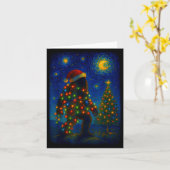 Bigfoot Christmas Sasquatch Santa Hat Starry Night Karte (Gelbe Blume)