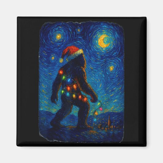 Bigfoot Christmas Sasquatch Santa Hat Starry Night Magnet (Vorne)