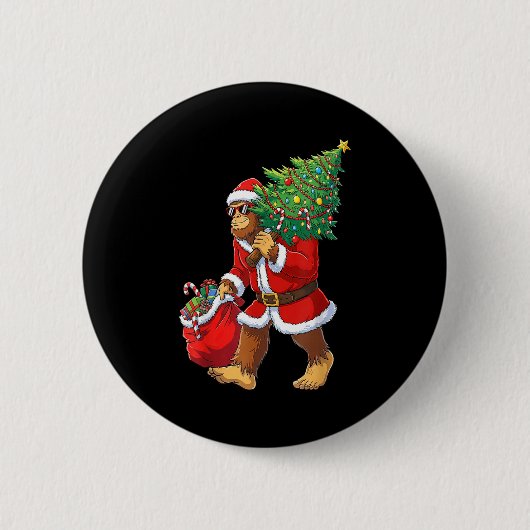 Bigfoot Christmas Tree Lights Boys Men Sasquatch L Button (Vorderseite)