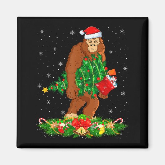 Bigfoot Christmas Tree Lights Santa Hat Funny Sasq Magnet (Vorne)