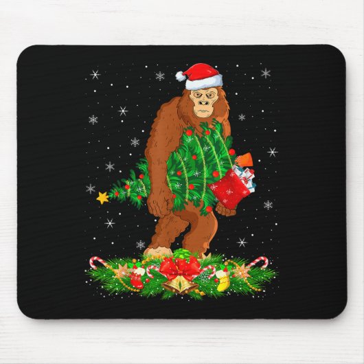 Bigfoot Christmas Tree Lights Santa Hat Funny Sasq Mousepad (Vorne)