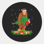 Bigfoot Christmas Tree Lights Santa Hat Funny Sasq Runder Aufkleber (Vorderseite)