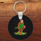 Bigfoot Christmas Tree Lights Santa Hat Funny Sasq Schlüsselanhänger (Vorderseite)