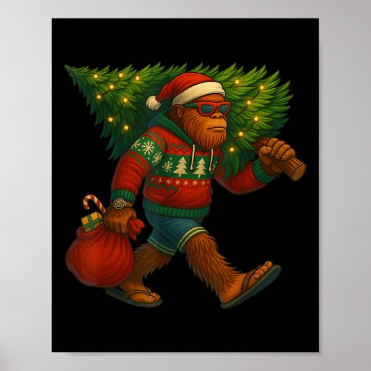 Bigfoot Christmas Tree Lights Xmas Sasquatch Boys  Poster (Vorne)