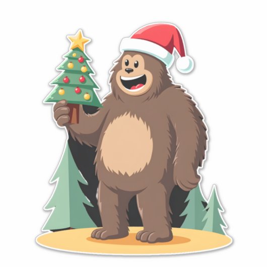 Bigfoot Christmas Tree Santa Hat (1) Aufkleber (Vorderseite)