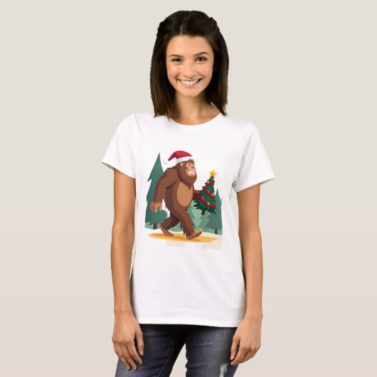 Bigfoot Christmas Tree Santa Hat (2) T-Shirt (Vorne ganz)
