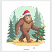 Bigfoot Christmas Tree Santa Hat (3) Aufkleber (Blatt)