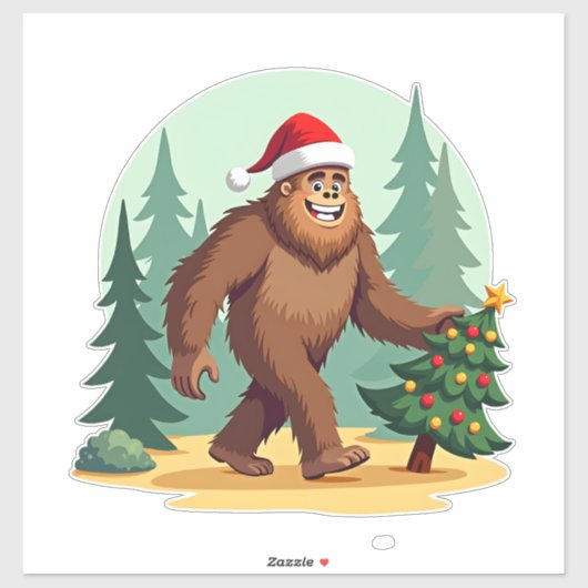 Bigfoot Christmas Tree Santa Hat (3) Aufkleber (Blatt)