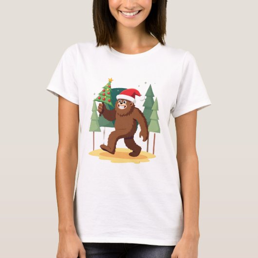Bigfoot Christmas Tree Santa Hat (4) T-Shirt (Vorderseite)