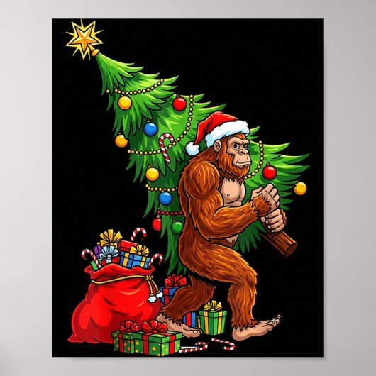 Bigfoot Christmas Tree Xmas Lights Funny Sasquatch Poster (Vorne)