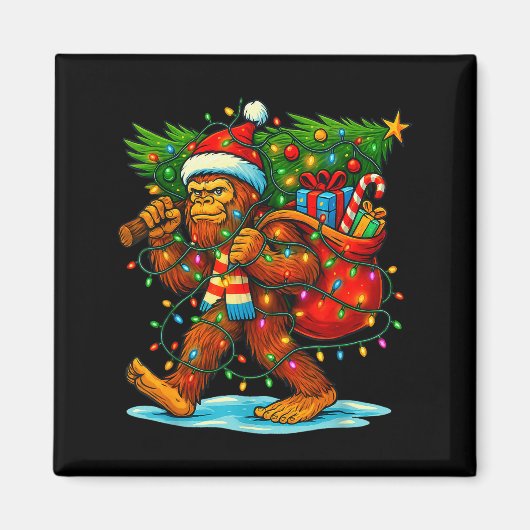 Bigfoot Christmas Tree Xmas Sasquatch Funny Lights Magnet (Vorne)