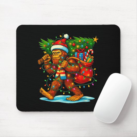 Bigfoot Christmas Tree Xmas Sasquatch Funny Lights Mousepad (Mit Mouse)