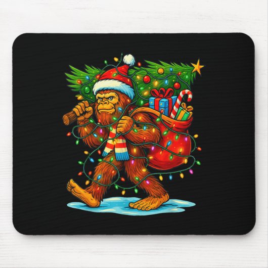 Bigfoot Christmas Tree Xmas Sasquatch Funny Lights Mousepad (Vorne)