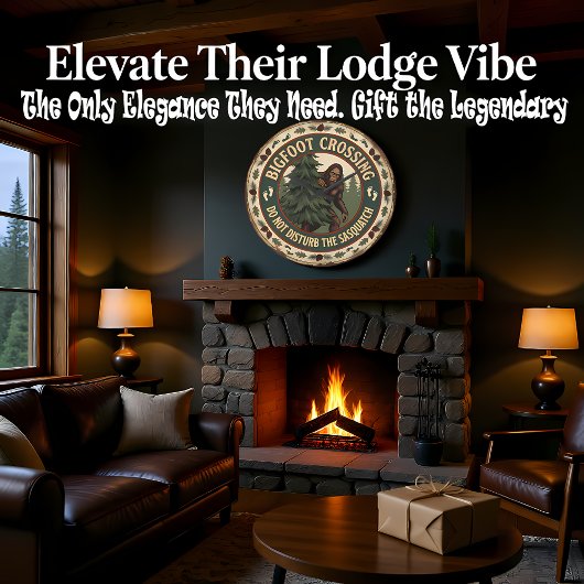 Bigfoot Crossing Sasquatch Rustic Große Wanduhr