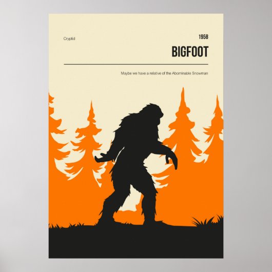 Bigfoot Cryptid  Minimal Retro Cryptozoology Poster (Vorne)
