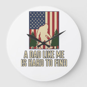 Bigfoot Dad Vintage American Flag Shirt Design_1 Große Wanduhr