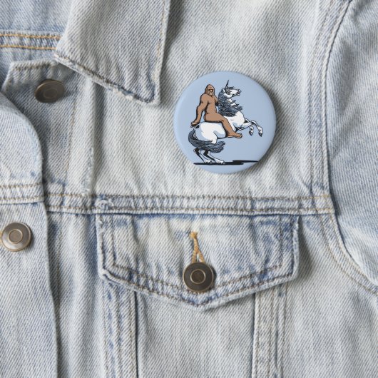 Bigfoot, der ein Einhorn reitet Button (Beispiel)