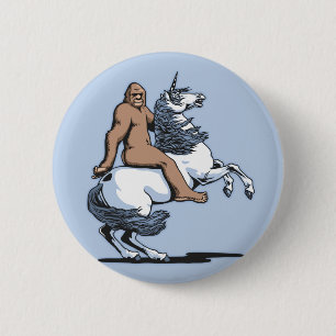 Bigfoot, der ein Einhorn reitet Button