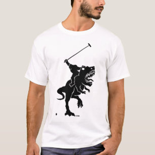 Bigfoot, der Polo auf einem T-rex spielt